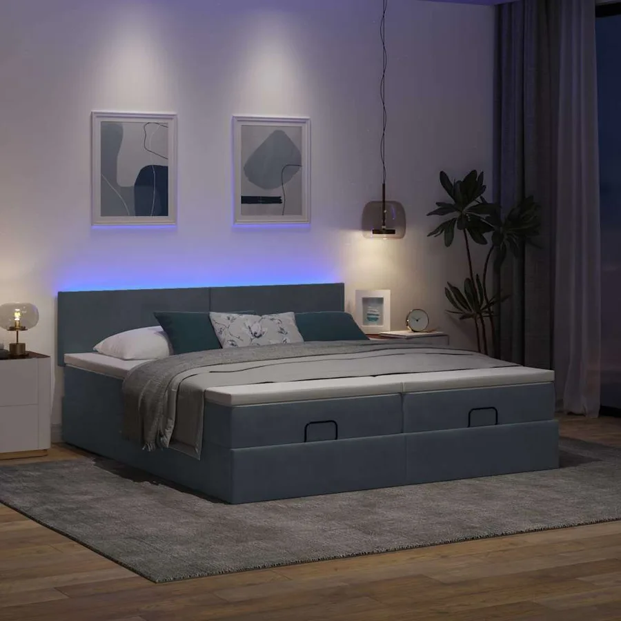 Cadre de lit ottoman avec matelas gris foncé 180x200cm velours - 3