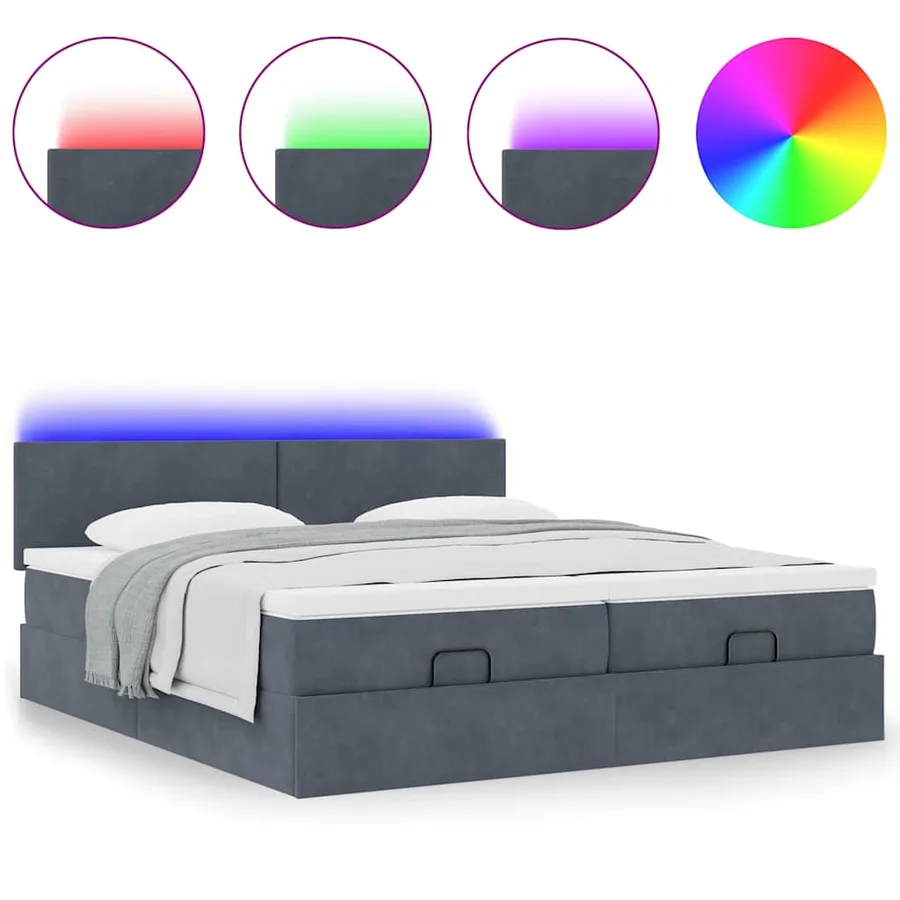 Cadre de lit ottoman avec matelas gris foncé 180x200cm velours - 5