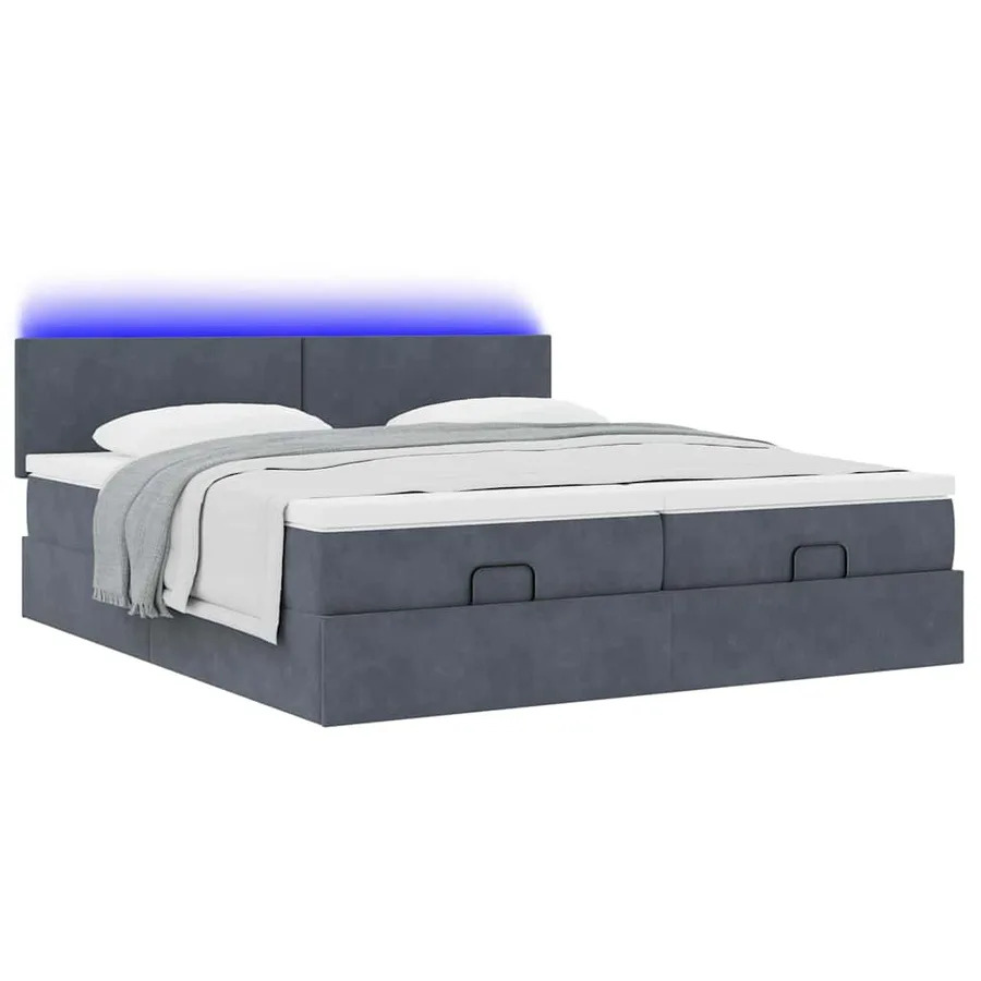 Cadre de lit ottoman avec matelas gris foncé 180x200cm velours - 6