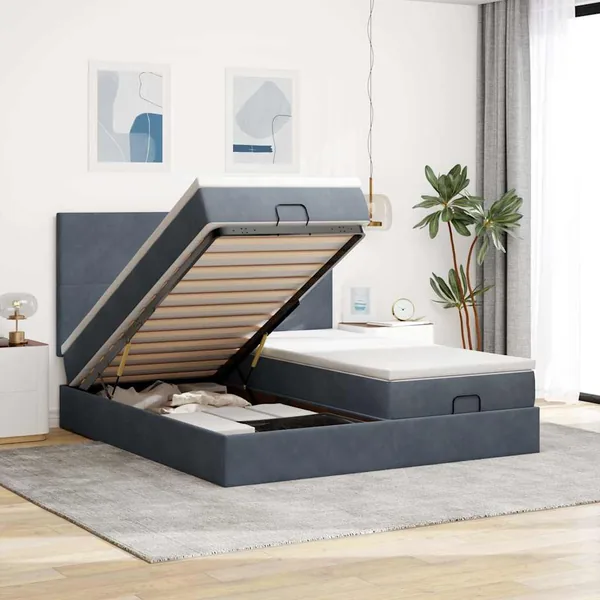 Cadre de lit ottoman avec matelas gris foncé 180x200cm velours