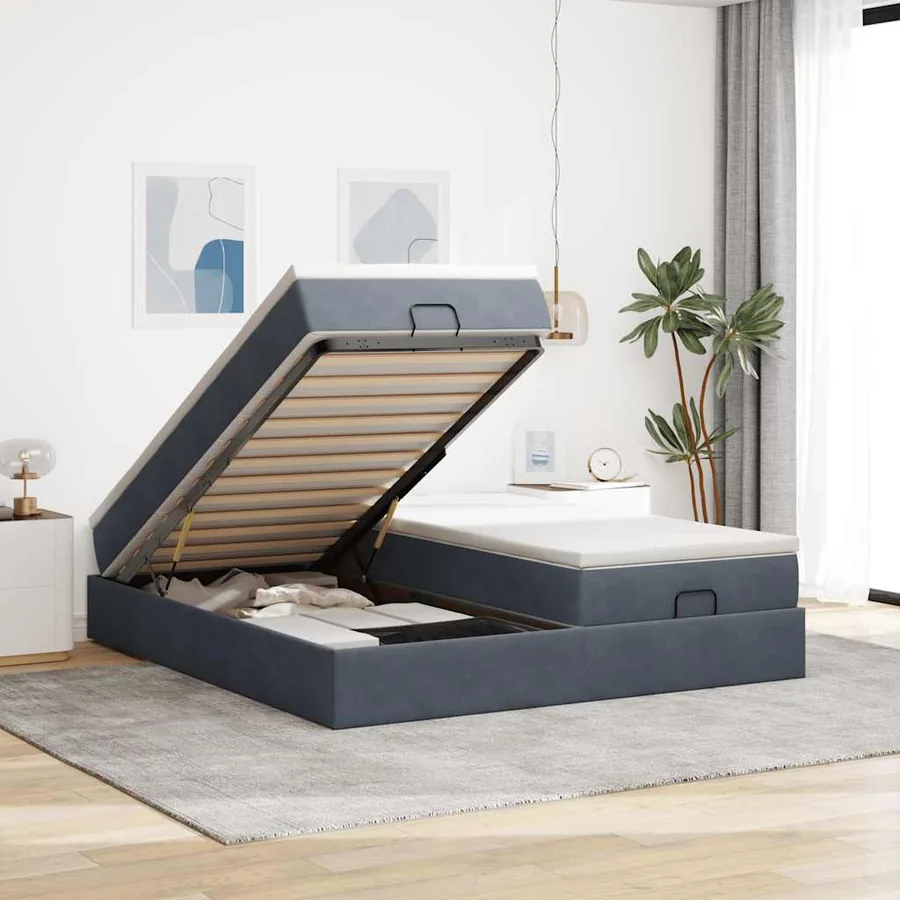 Cadre de lit ottoman avec matelas gris foncé 180x200cm velours