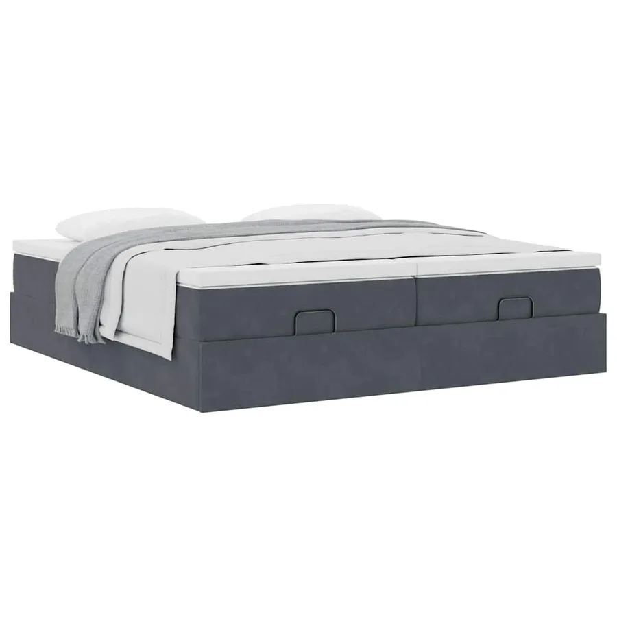 Cadre de lit ottoman avec matelas gris foncé 180x200cm velours - 4