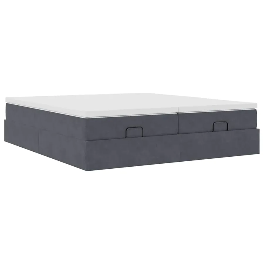 Cadre de lit ottoman avec matelas gris foncé 180x200cm velours - 5