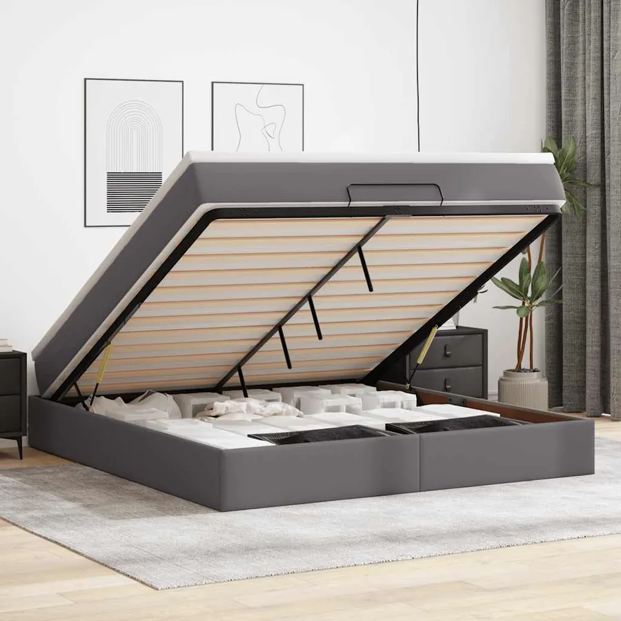 Cadre de lit ottoman avec matelas gris 180x200 cm similicuir