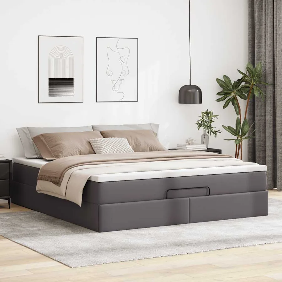 Cadre de lit ottoman avec matelas gris 180x200 cm similicuir - 3