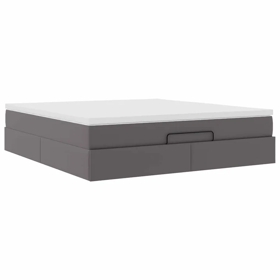 Cadre de lit ottoman avec matelas gris 180x200 cm similicuir - 6