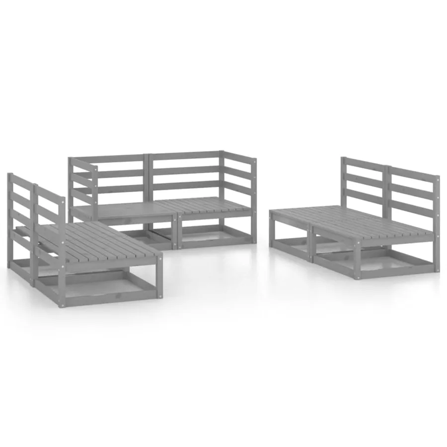 Salon de jardin 6 pcs gris bois de pin massif - 2