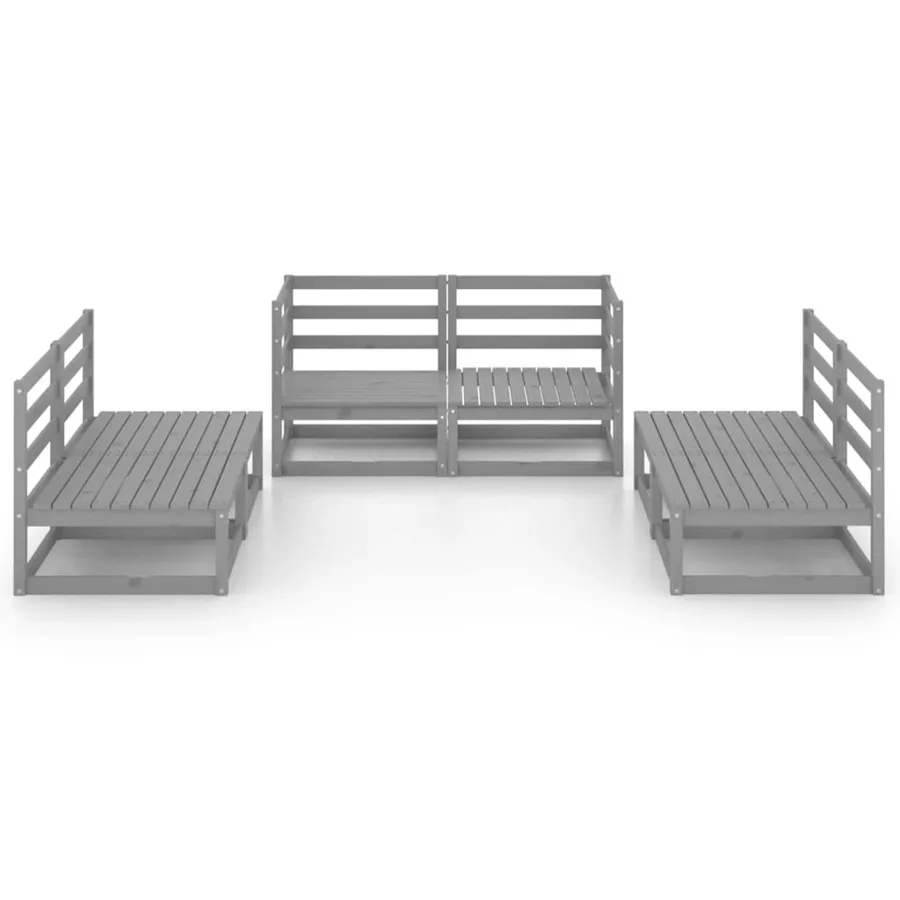 Salon de jardin 6 pcs gris bois de pin massif - 3