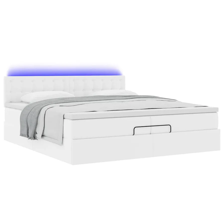 Cadre de lit ottoman et matelas blanc pur 200x200cm similicuir - 6