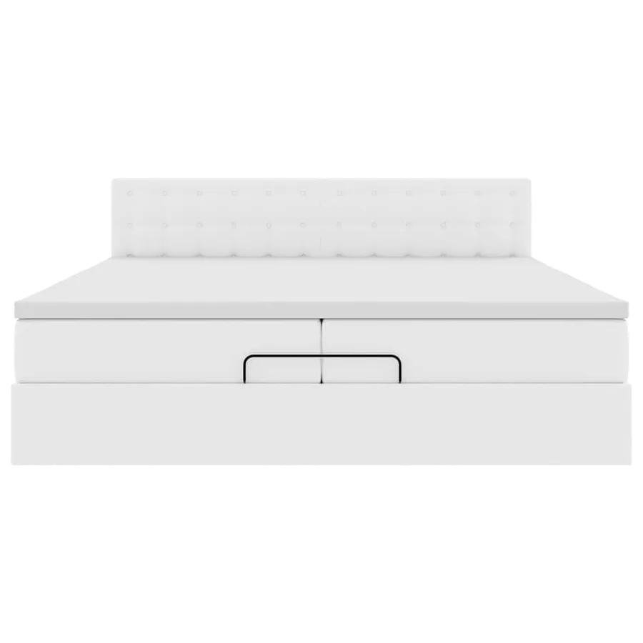 Cadre de lit ottoman et matelas blanc pur 200x200cm similicuir - 8