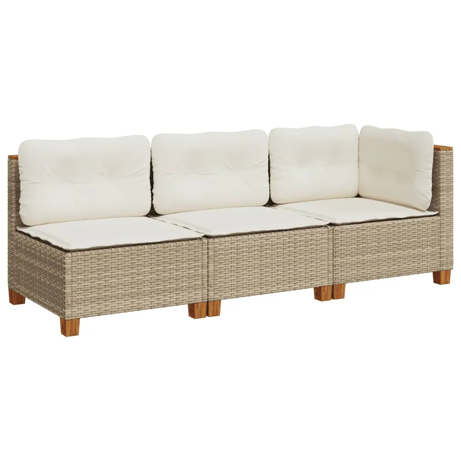 Canapé de jardin avec coussins 3 places beige résine tressée - 2
