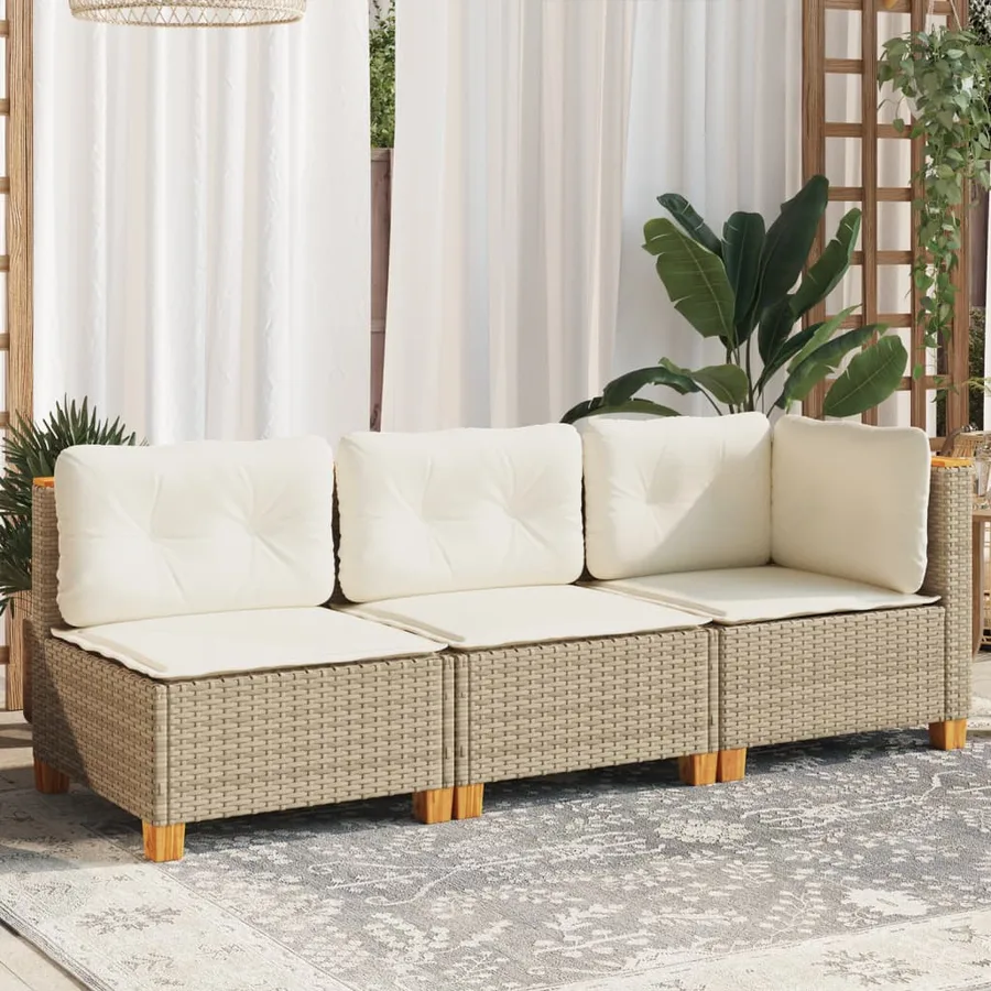 Canapé de jardin avec coussins 3 places beige résine tressée - 3
