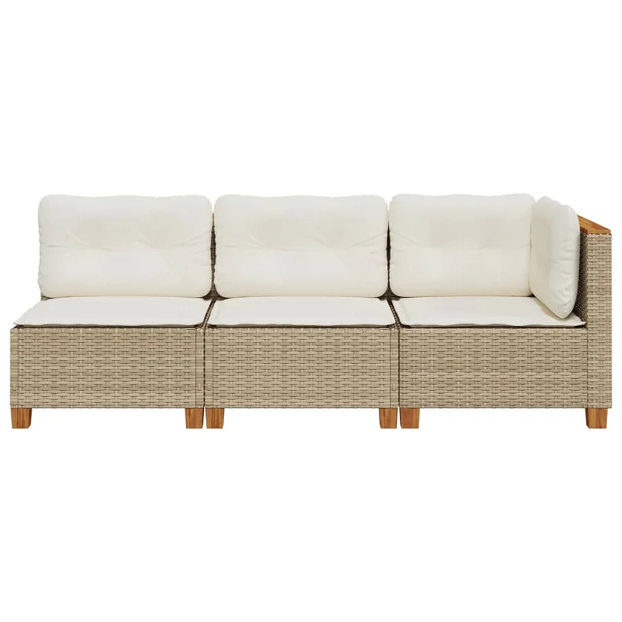 Canapé de jardin avec coussins 3 places beige résine tressée - 4