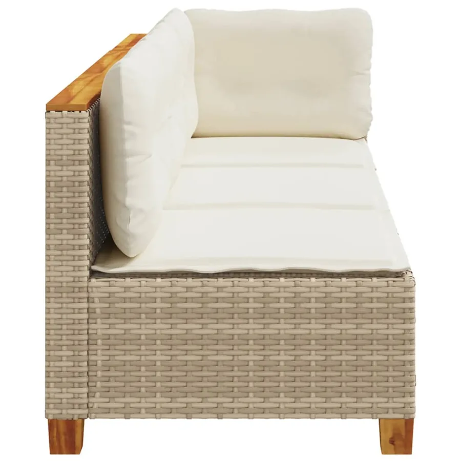 Canapé de jardin avec coussins 3 places beige résine tressée - 5