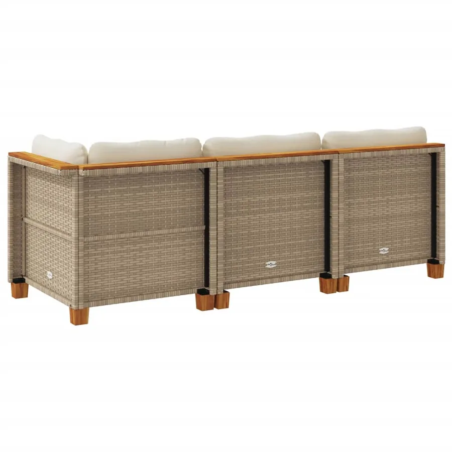 Canapé de jardin avec coussins 3 places beige résine tressée - 6
