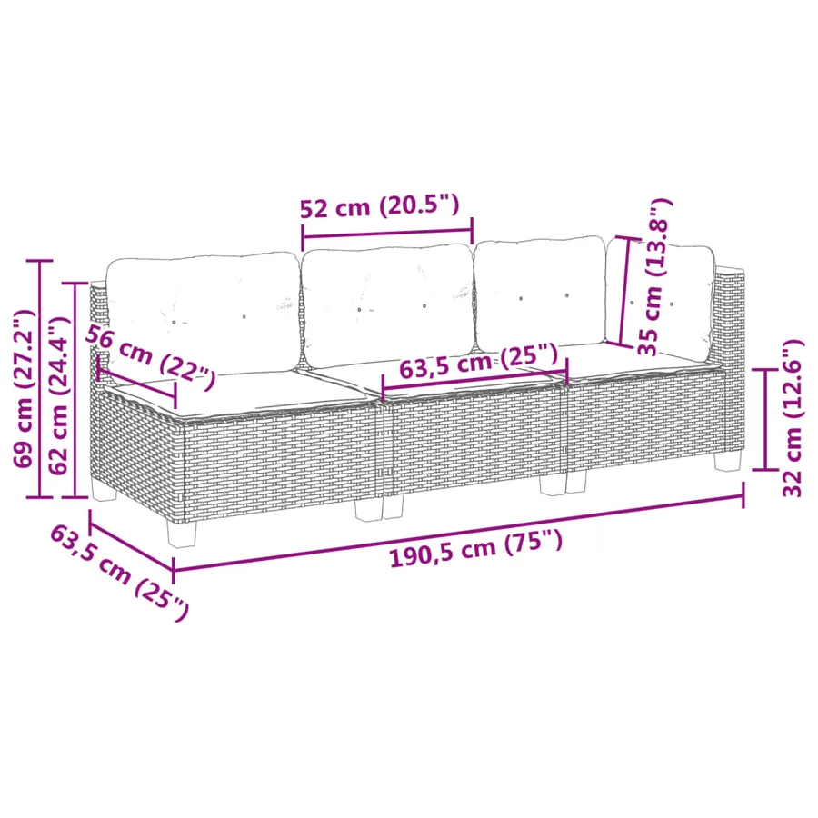 Canapé de jardin avec coussins 3 places beige résine tressée - 8