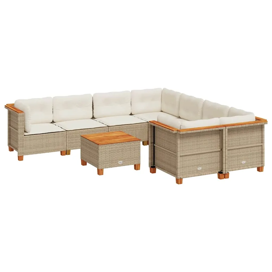 Salon de jardin avec coussins 9 pcs beige résine tressée - 2