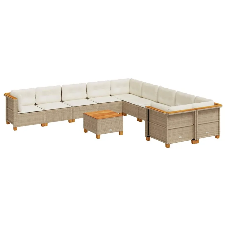 Salon de jardin 11 pcs avec coussins beige résine tressée - 2