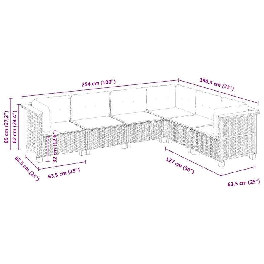 Salon de jardin avec coussins 6 pcs beige résine tressée - 6