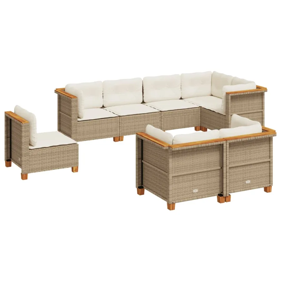 Salon de jardin avec coussins 8 pcs beige résine tressée - 2