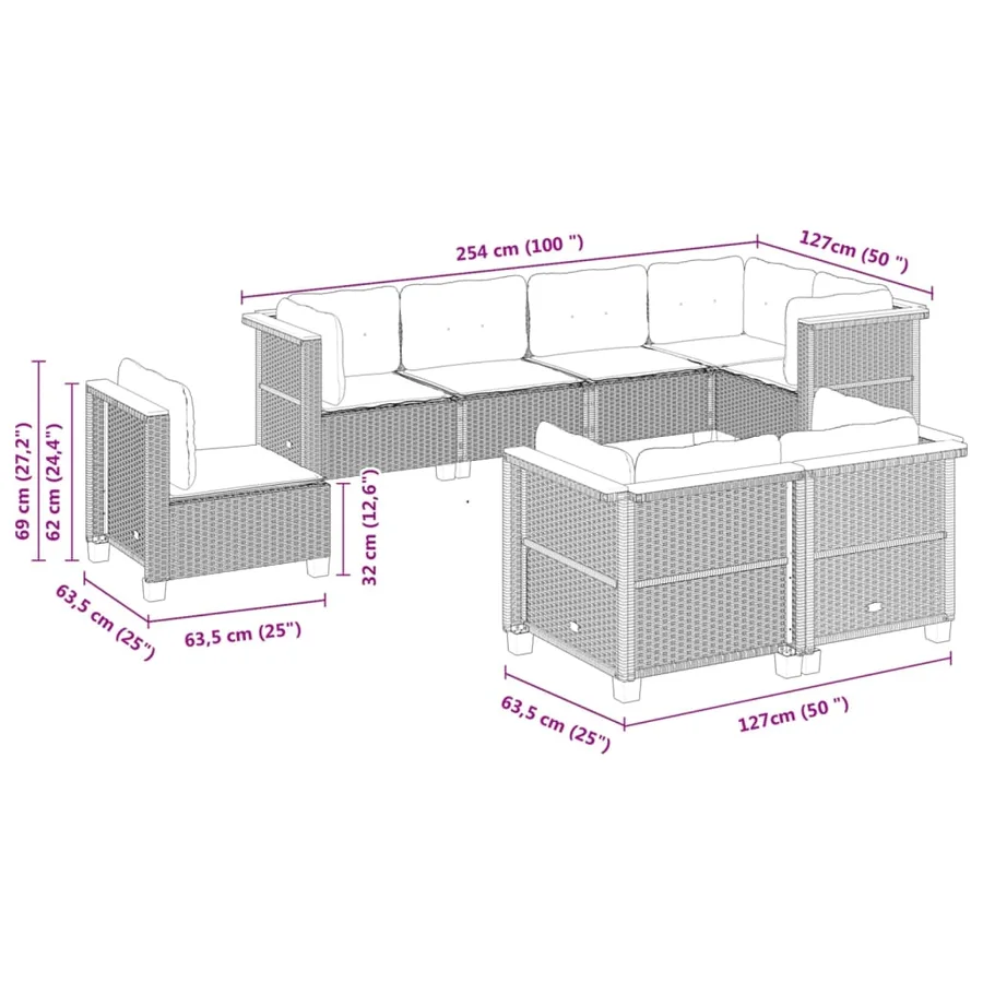 Salon de jardin avec coussins 8 pcs beige résine tressée - 6