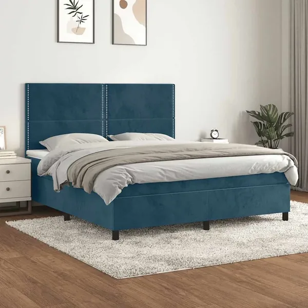 Sommier à lattes de lit et matelas Bleu foncé 160x200cm Velours