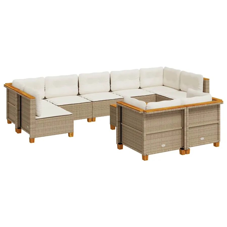 Salon de jardin avec coussins 10 pcs beige résine tressée - 2