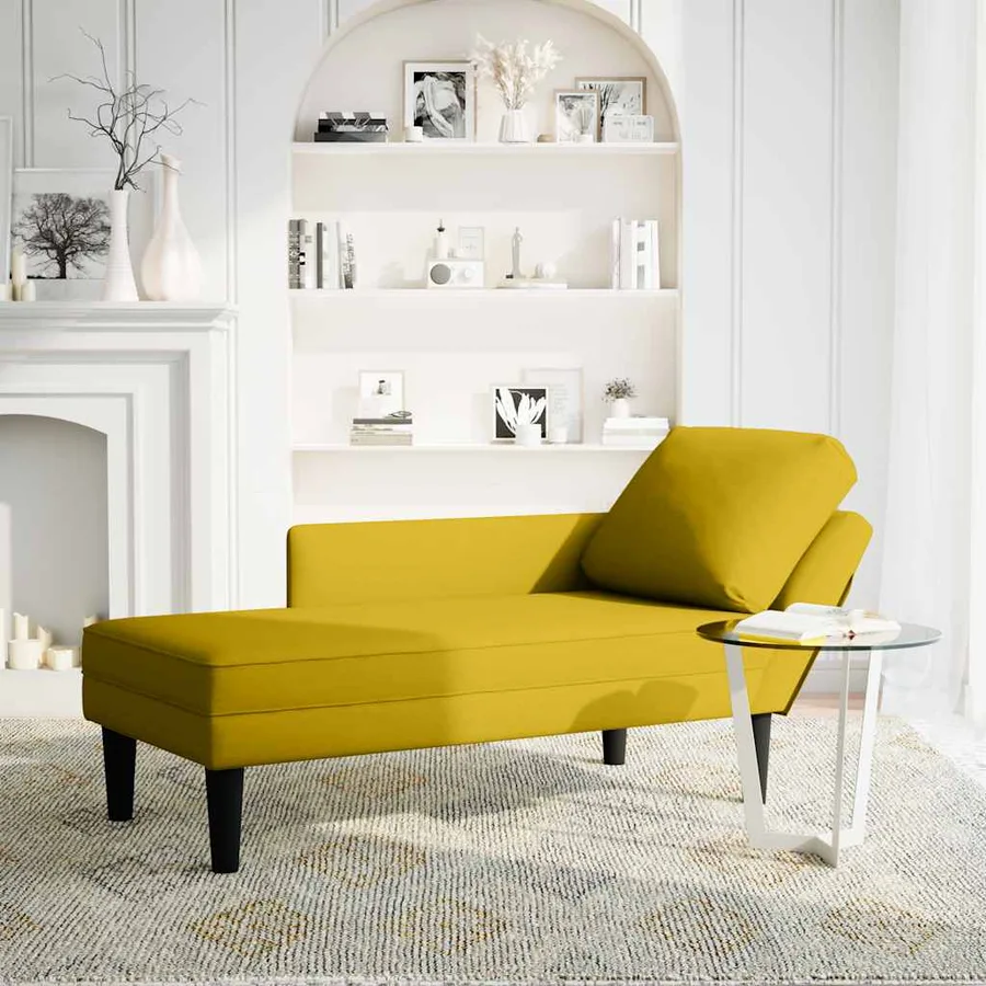 Fauteuil long avec coussin et accoudoir droit jaune velours - 2