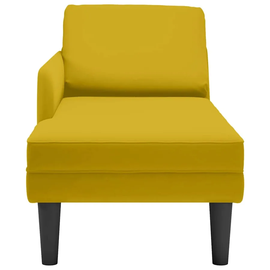 Fauteuil long avec coussin et accoudoir droit jaune velours - 4