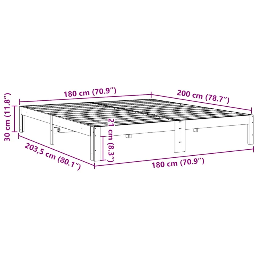 Cadre de lit sans matelas 180x200 cm bois massif de pin - 10
