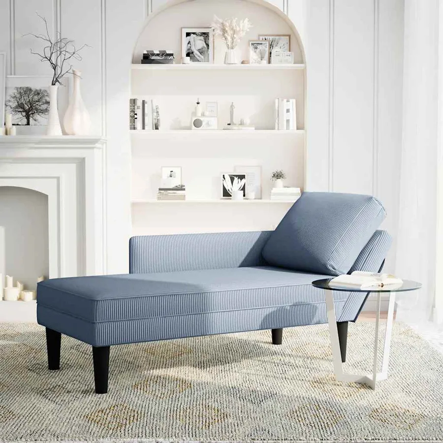 Chaise longue avec coussin bleu tissu en velours côtelé - 2