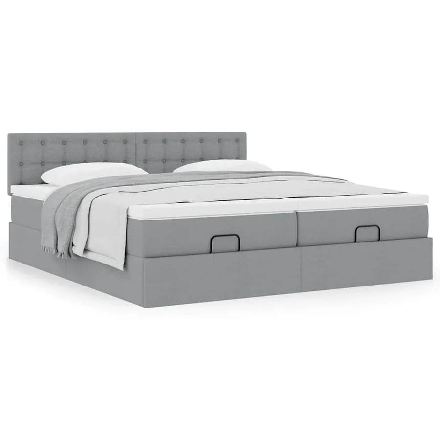 Cadre de lit ottoman et matelas gris clair 160x200cm tissu - 4