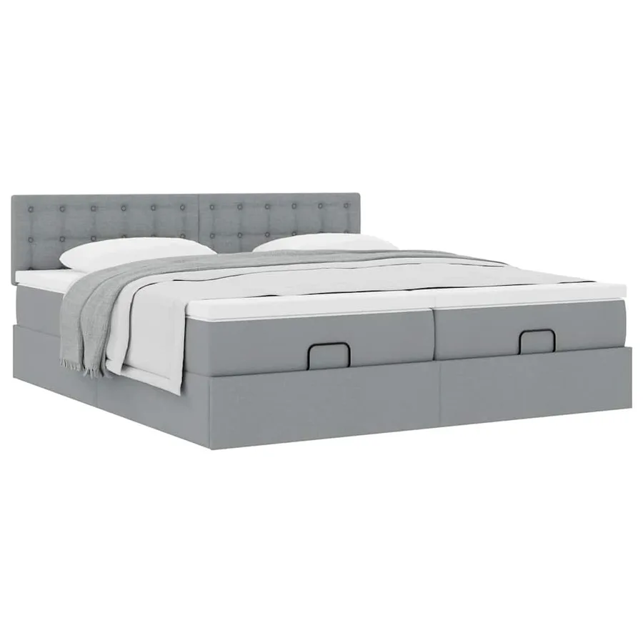 Cadre de lit ottoman et matelas gris clair 160x200cm tissu - 5