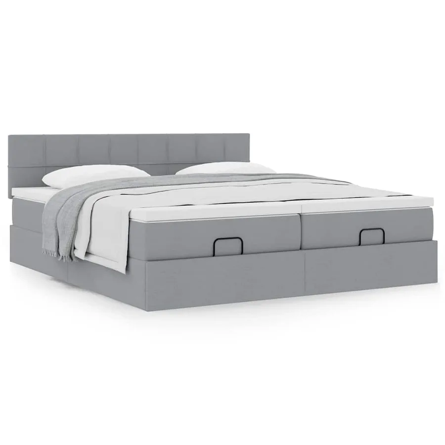 Cadre de lit ottoman et matelas gris clair 160x200cm tissu - 4