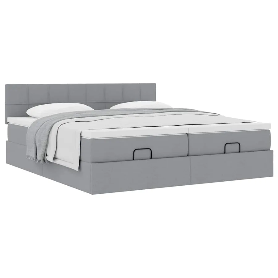 Cadre de lit ottoman et matelas gris clair 160x200cm tissu - 5