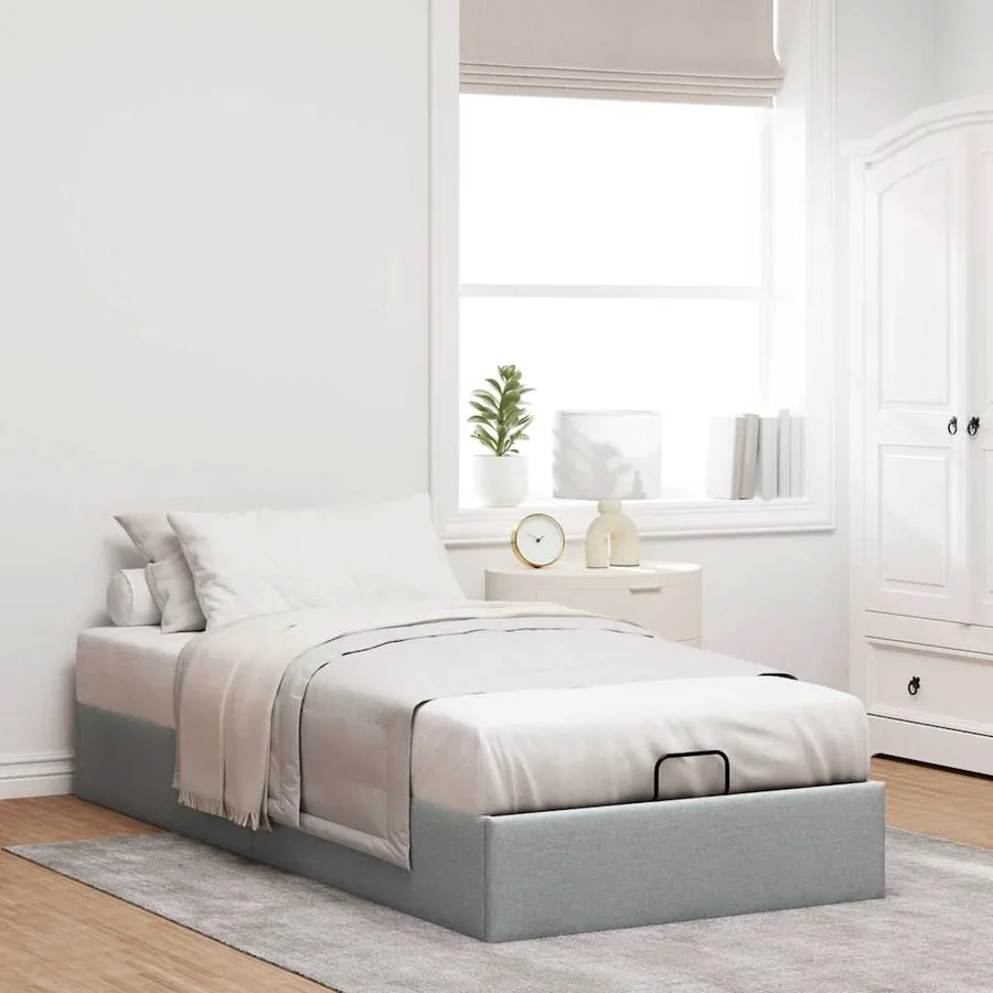 Cadre de lit ottoman sans matelas gris clair 80x200 cm tissu - 3