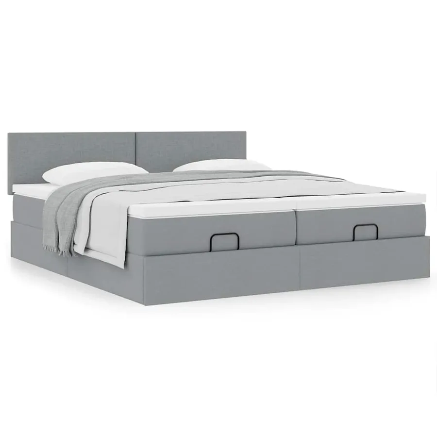 Cadre de lit ottoman et matelas gris clair 160x200cm tissu - 4