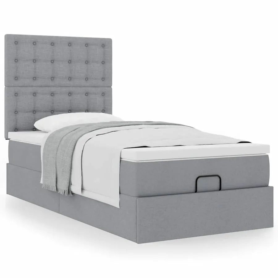 Cadre de lit ottoman avec matelas gris clair 80x200 cm tissu - 4