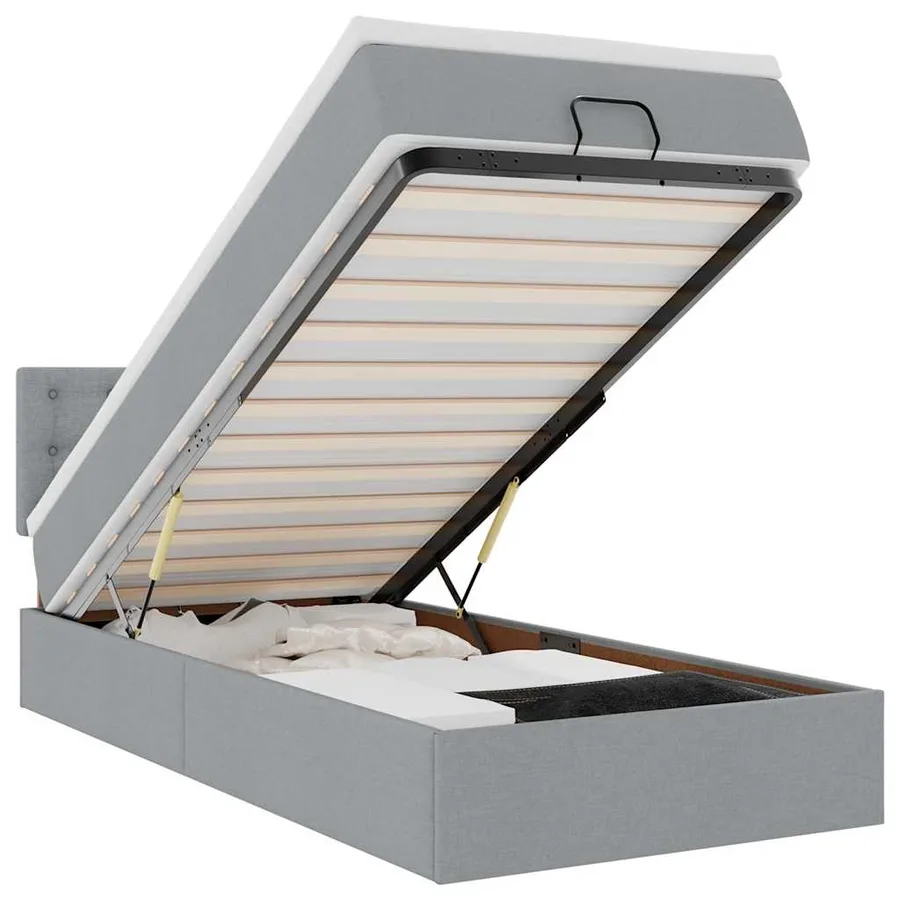 Lit ottoman avec matelas et LED Gris clair 80x200cm tissu - 2