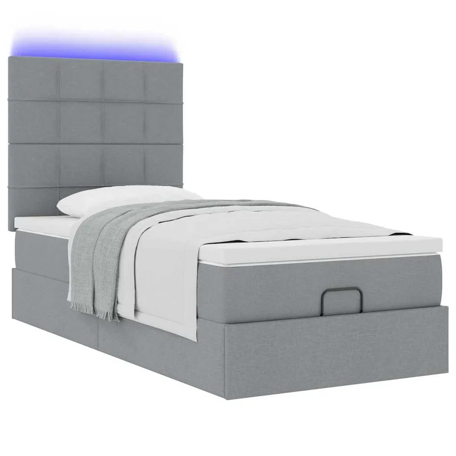 Lit ottoman avec matelas et LED Gris clair 80x200cm tissu - 6