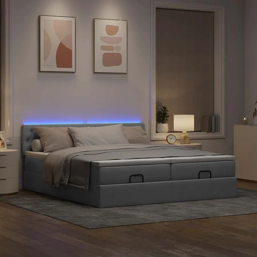 Cadre de lit ottoman et matelas gris clair 160x200cm tissu - 3