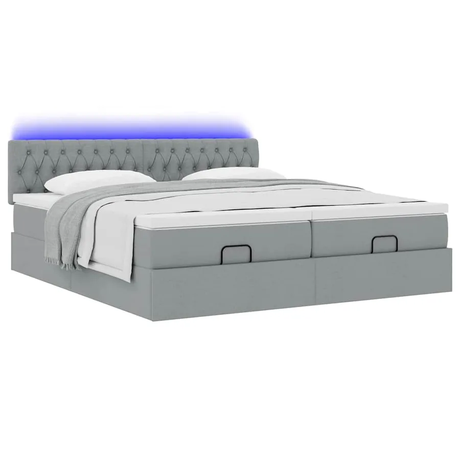 Cadre de lit ottoman et matelas gris clair 160x200cm tissu - 6