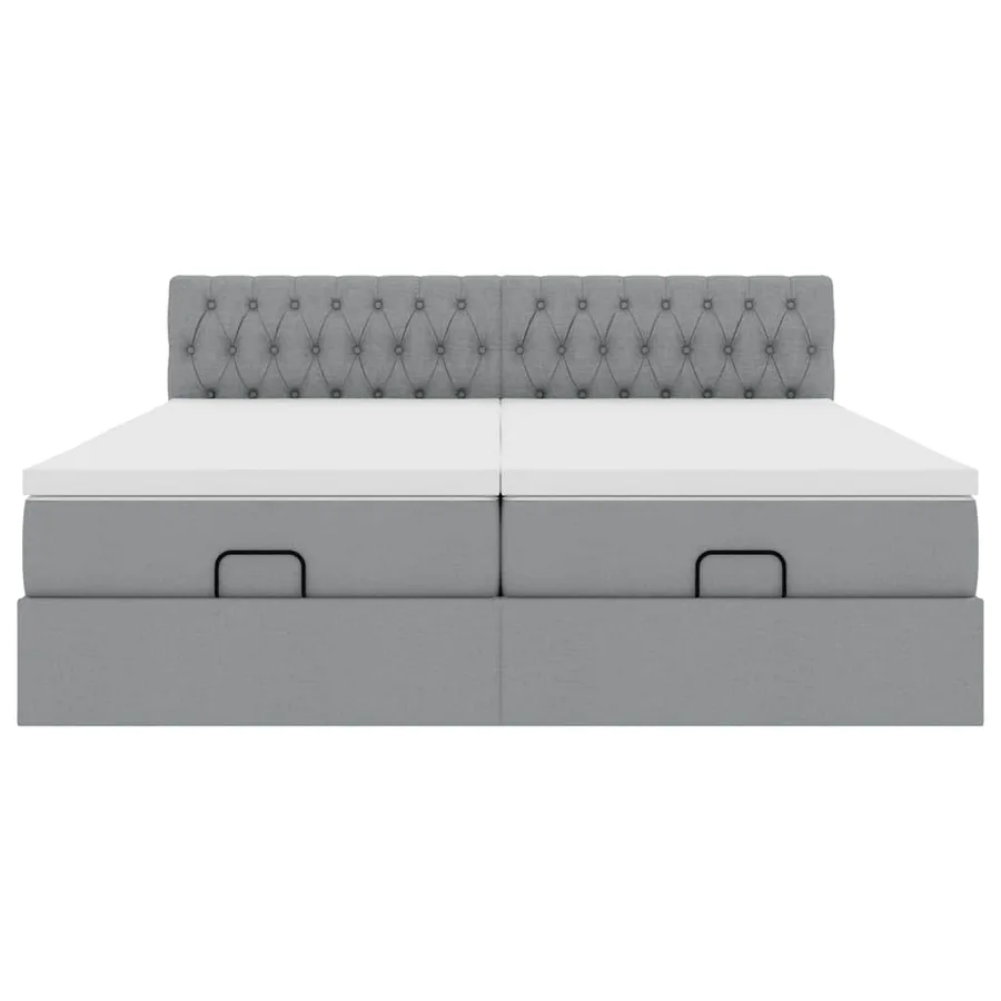 Cadre de lit ottoman et matelas gris clair 160x200cm tissu - 8