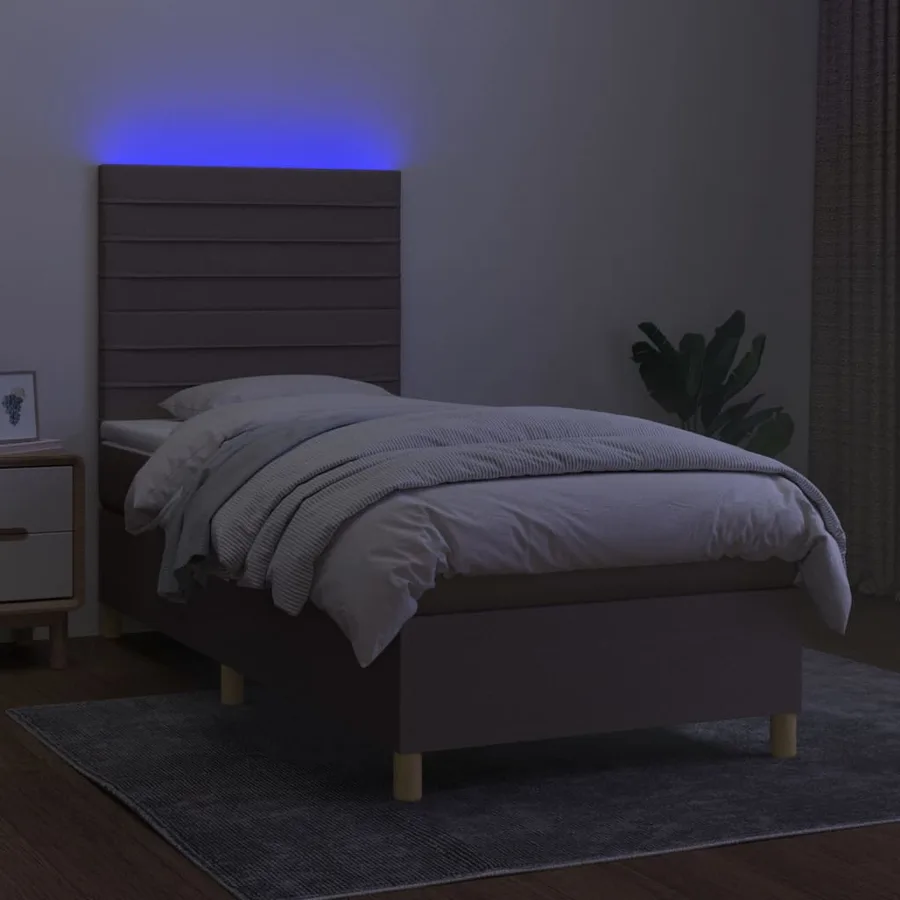 Sommier à lattes de lit et matelas et LED Taupe 100x200cm Tissu - 4