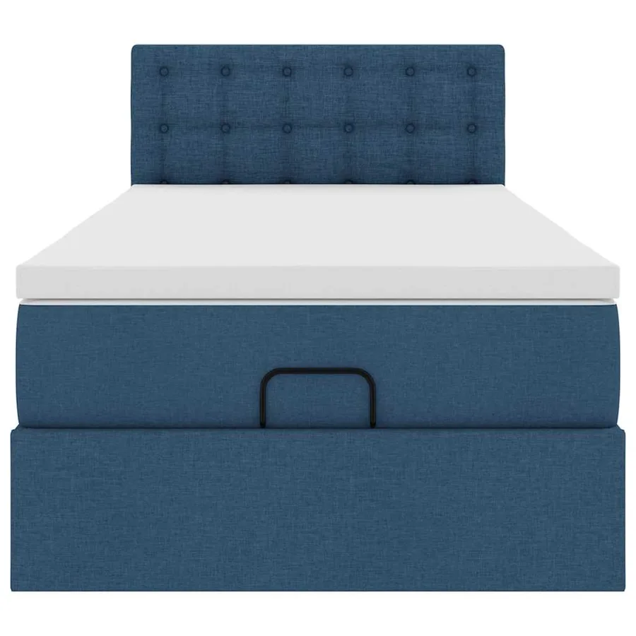 Cadre de lit ottoman avec matelas bleu 90x190 cm tissu - 7