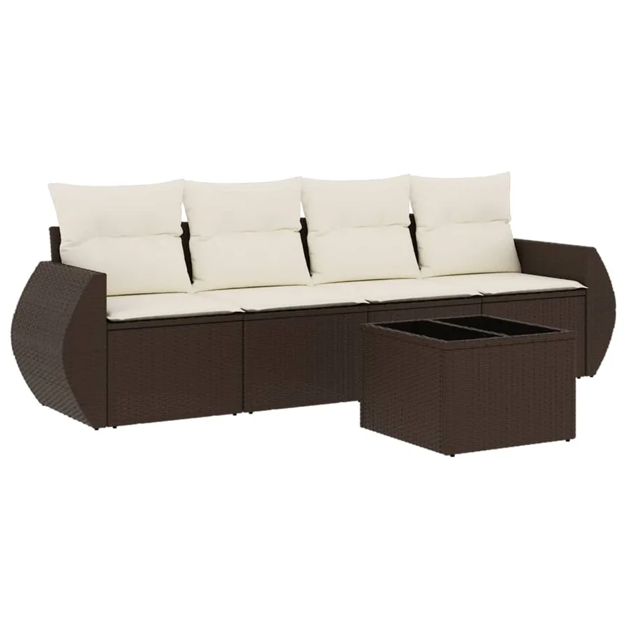 Salon de jardin avec coussins 5 pcs marron résine tressée - 2