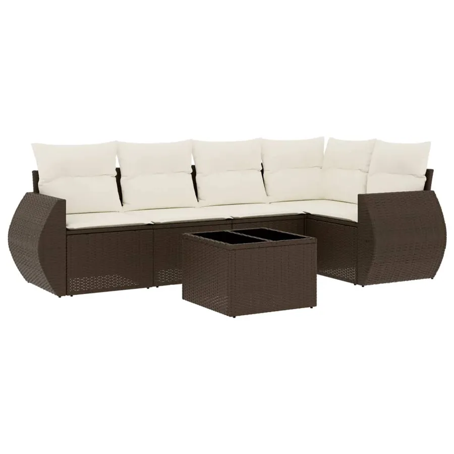 Salon de jardin avec coussins 6 pcs marron résine tressée - 2