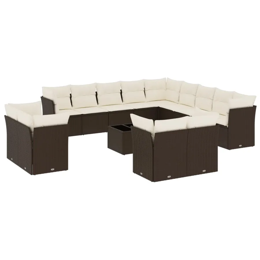Salon de jardin avec coussins 14 pcs marron résine tressée - 2