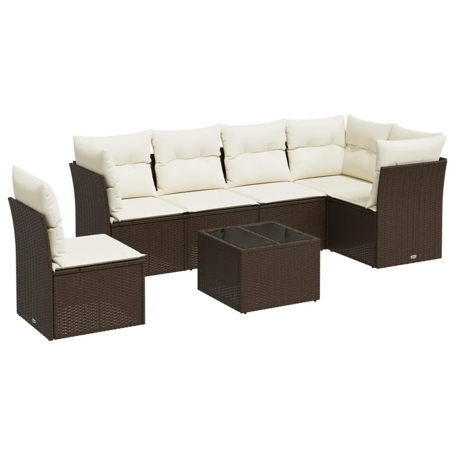 Salon de jardin avec coussins 7 pcs marron résine tressée - 2