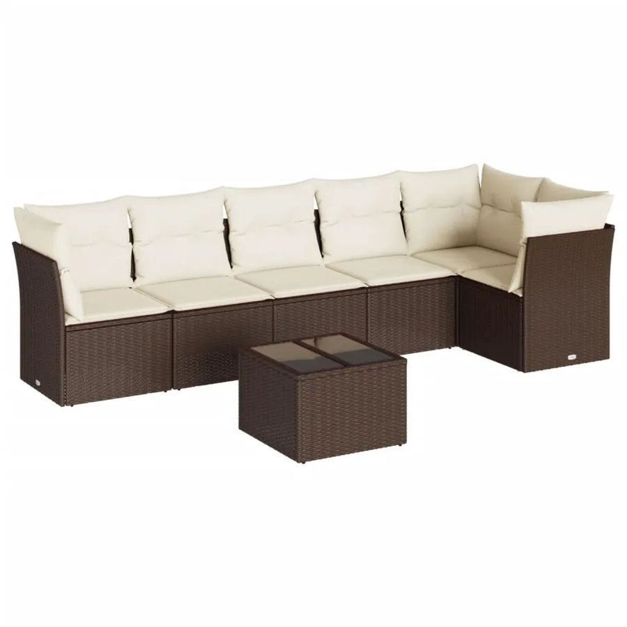 Salon de jardin avec coussins 7 pcs marron résine tressée - 2